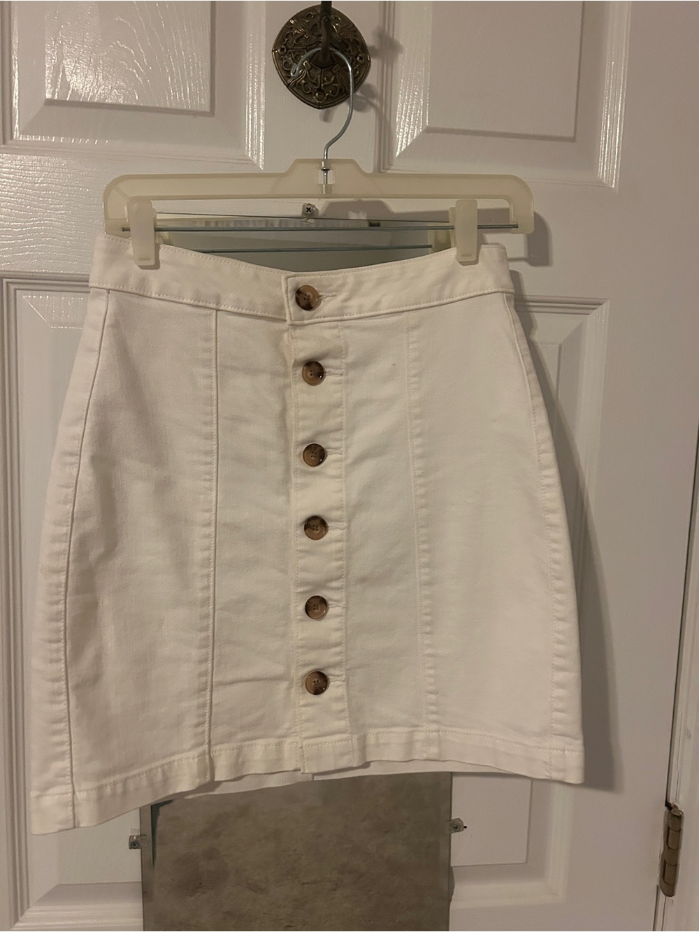 LOFT White Button-Front Mini Skirt